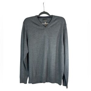 Thomas Dean gray merino wool v-neck lightweight sweater size XL  business casual